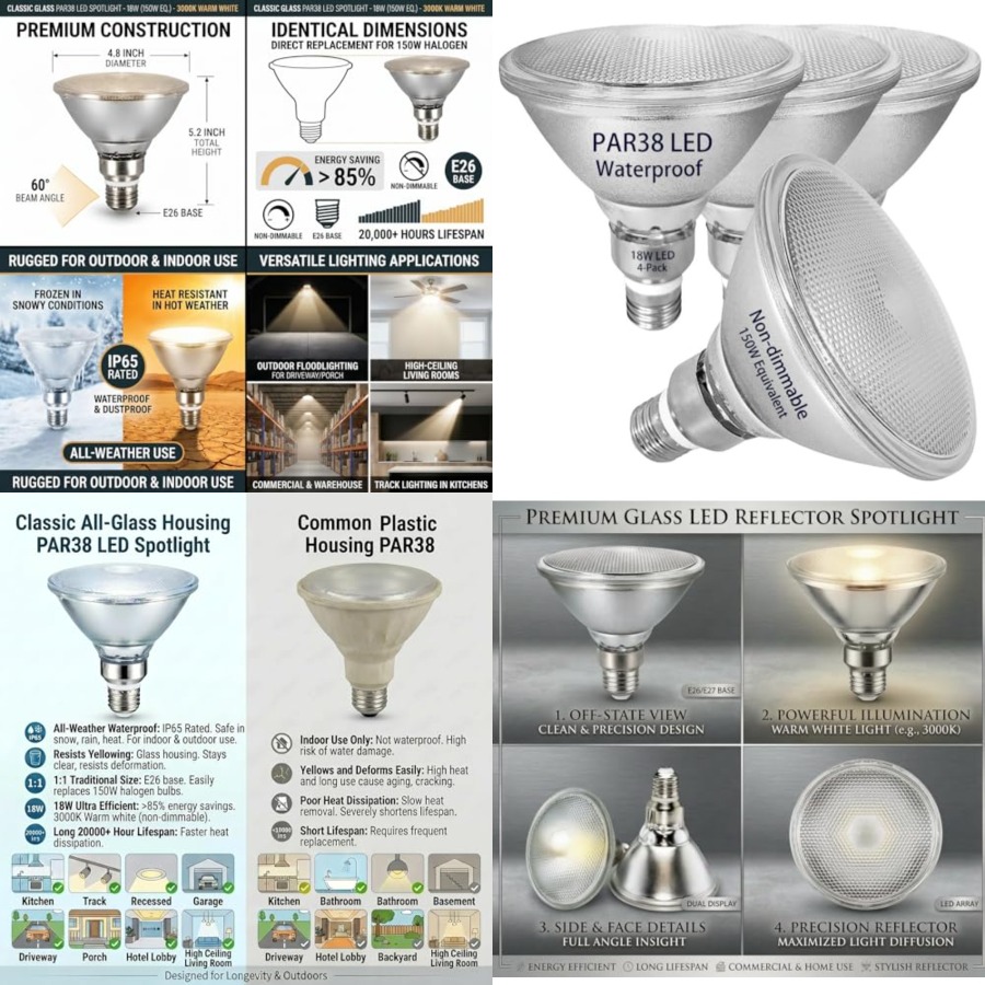 Outdoor Lighting Bulbs - Glass Reflector PAR38 LED Bulbs, Warm