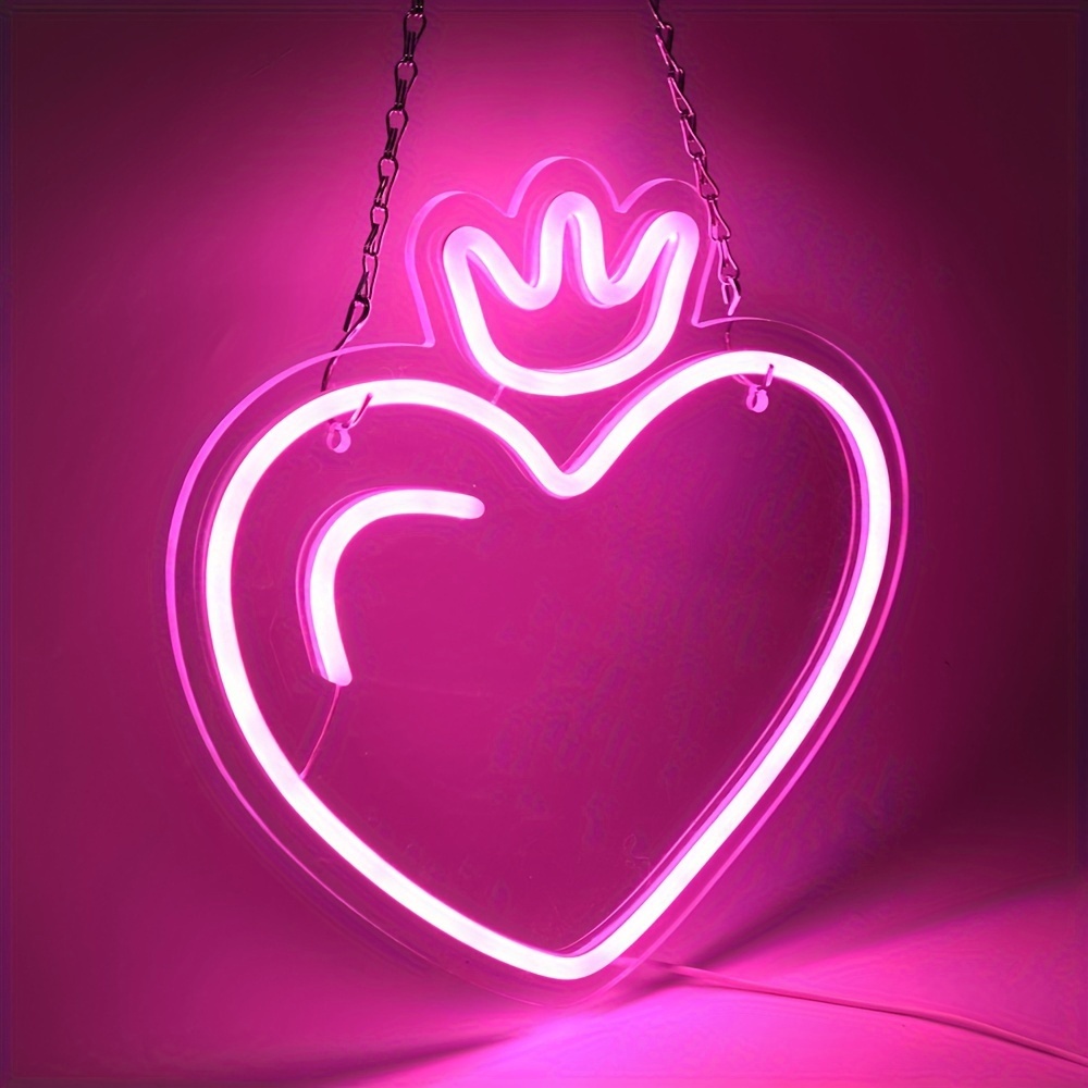 Outdoor Lighting Options - LED Heart Crown Neon Sign, Pink