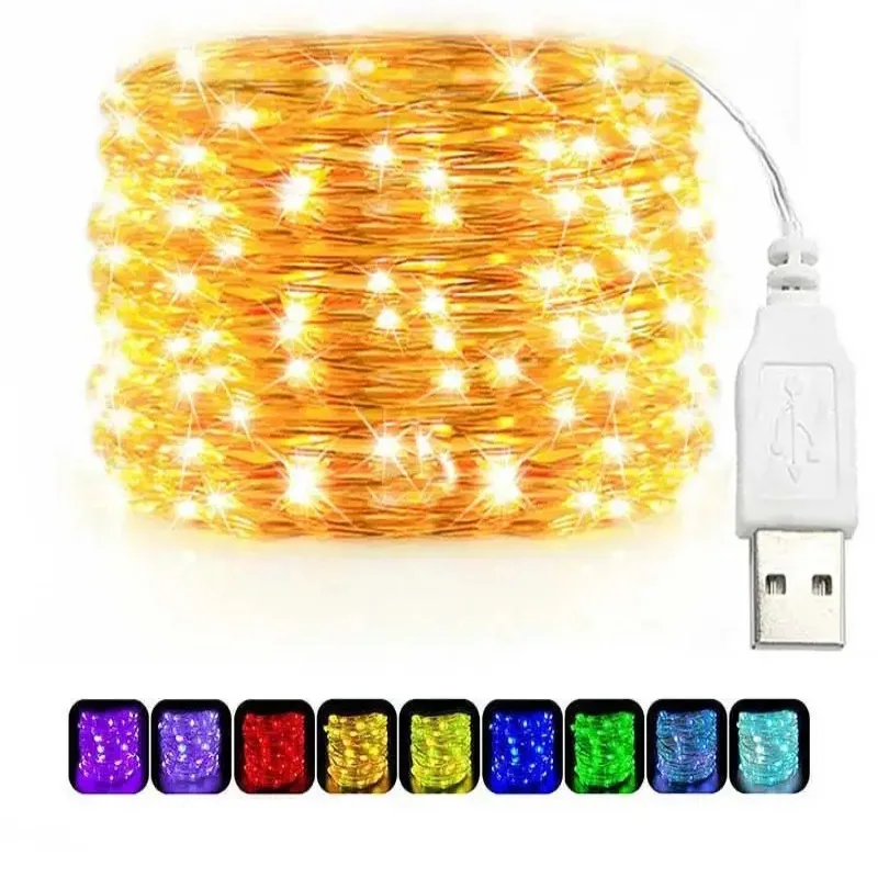 Outdoor Lighting No Wiring - USB LED String Lights Copper Silver