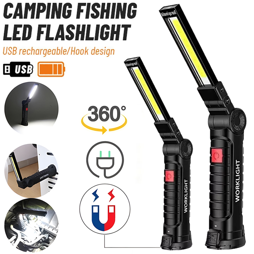 Outdoor Lighting Bulbs - LED COB Flashlight USB Rechargeable Torch