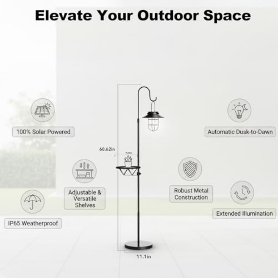 Solar Floor Lamp with Table, 6 - Outdoor Lighting Hooks ulasan dan harga