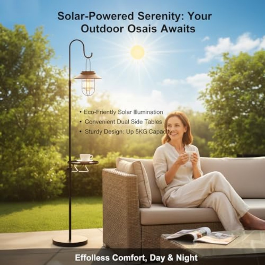 Solar Floor Lamp with Table, 6 - Outdoor Lighting Hooks ulasan dan harga