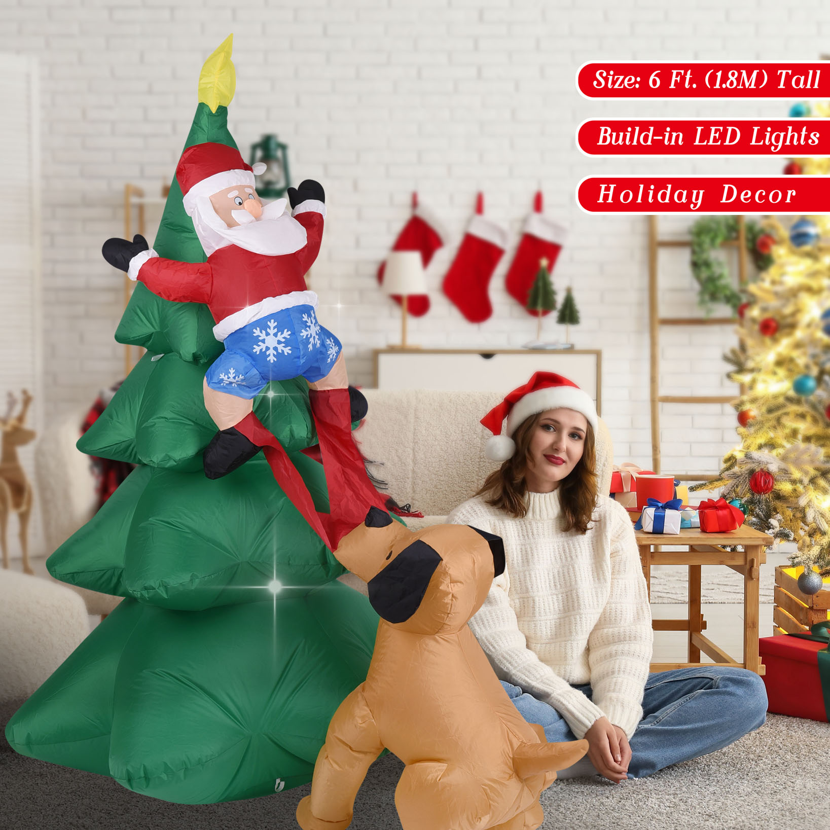 Christmas Inflatable Dog  w/Sa - Outdoor Lighting Tree ulasan dan harga