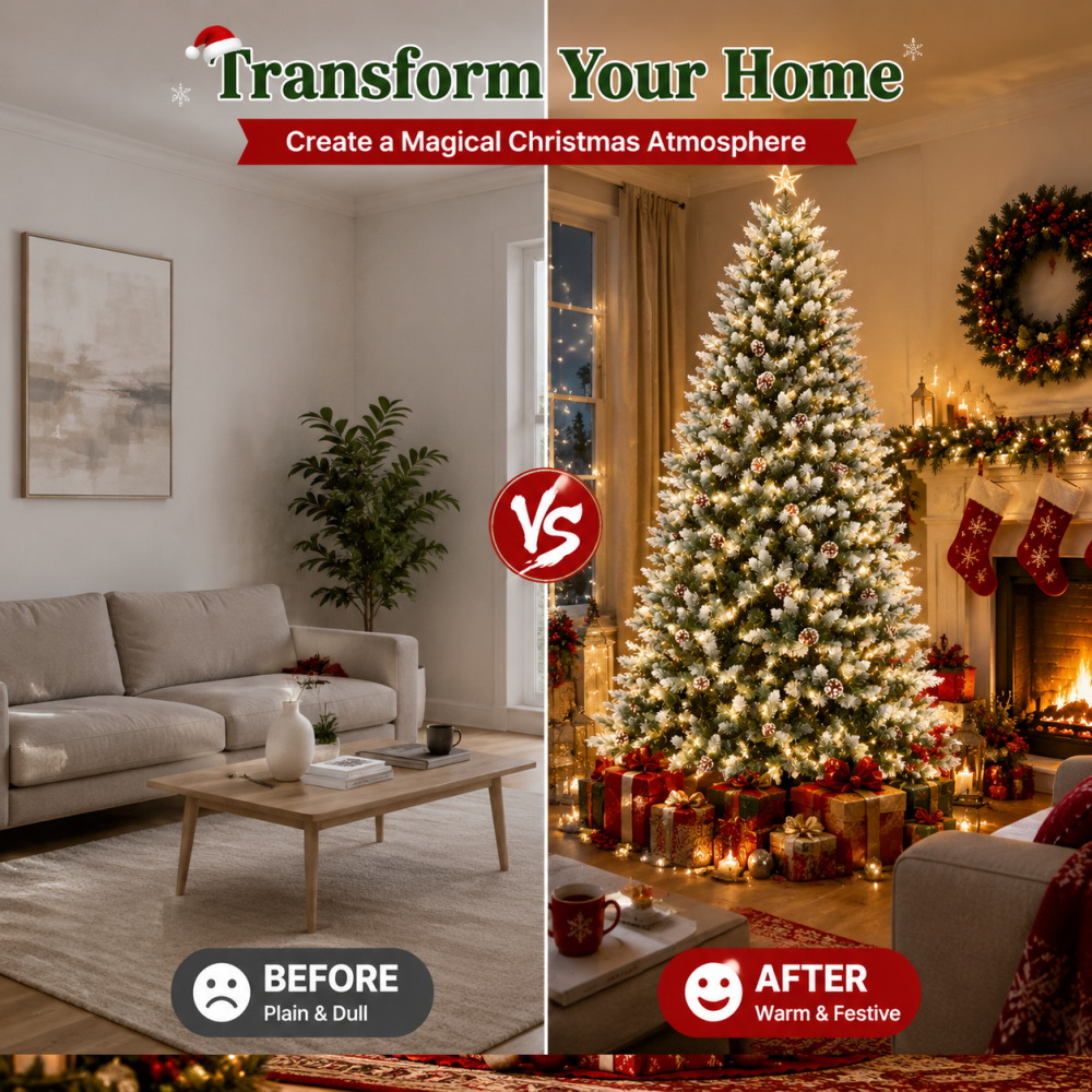 Pre-Lit Flocked Artificial Chr - Outdoor Lighting Tree ulasan dan harga