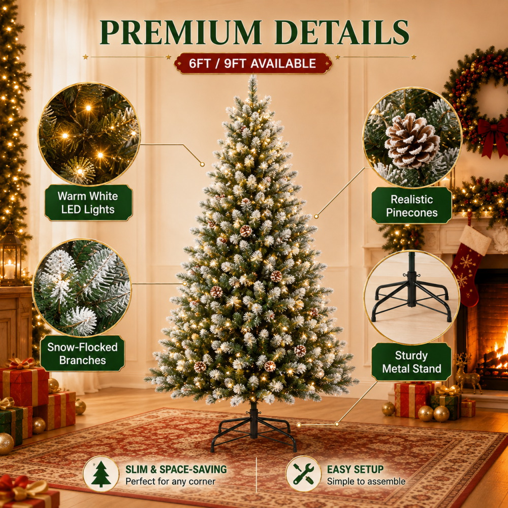 Pre-Lit Flocked Artificial Chr - Outdoor Lighting Tree ulasan dan harga