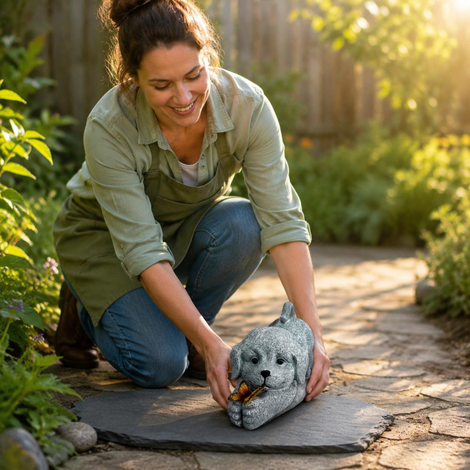 Solar Dog Statue Resin Craft S - Outdoor Lighting No Wiring ulasan dan harga