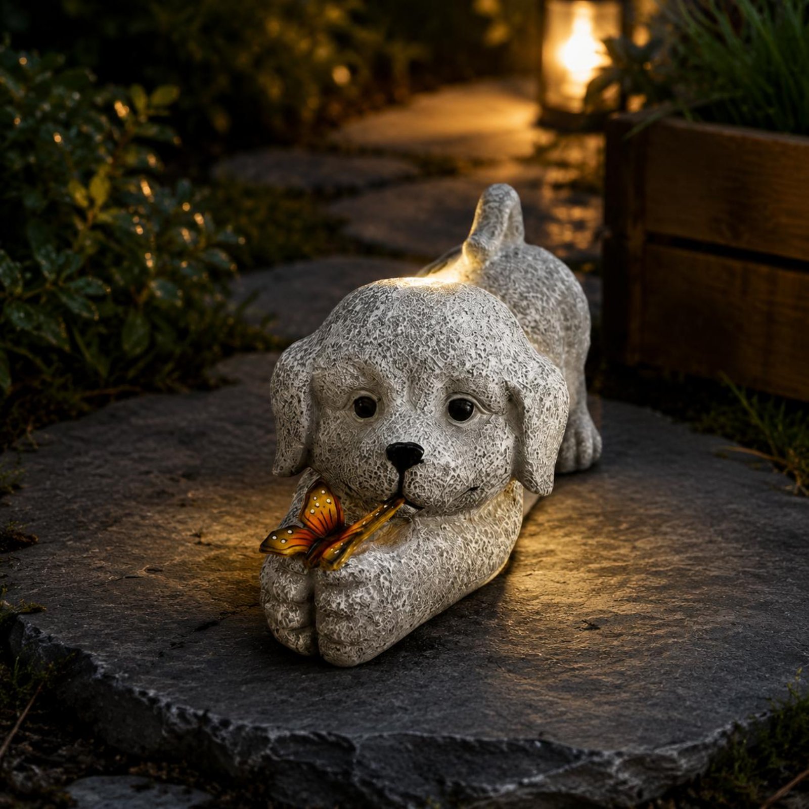 Solar Dog Statue Resin Craft S - Outdoor Lighting No Wiring ulasan dan harga