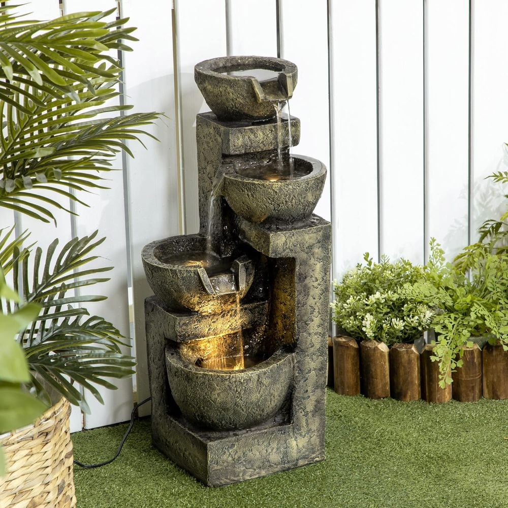 4-Tier Stone Bowl Waterfall wi - Outdoor Zen Lighting ulasan dan harga