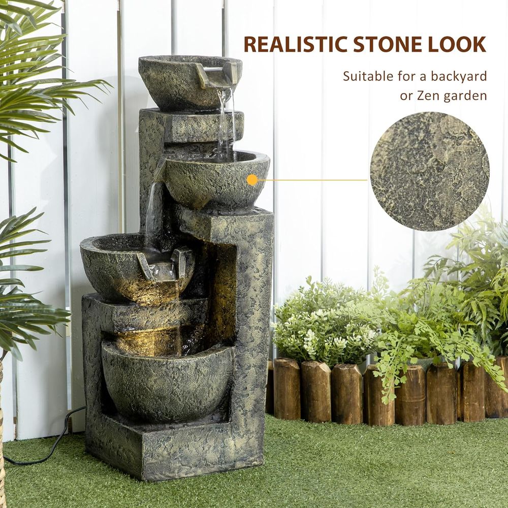 4-Tier Stone Bowl Waterfall wi - Outdoor Zen Lighting ulasan dan harga