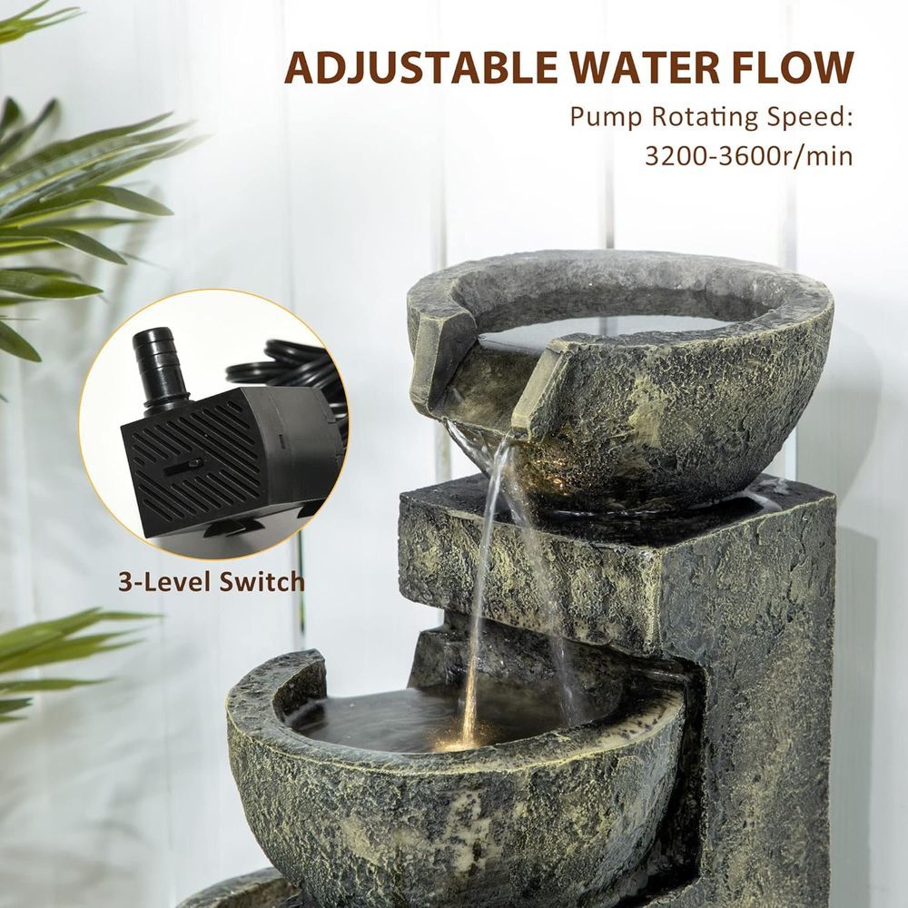4-Tier Stone Bowl Waterfall wi - Outdoor Zen Lighting ulasan dan harga